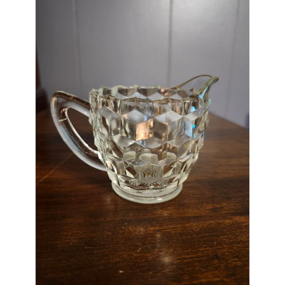 Vintage Jeannette Glass Cube Clear Depression Glass Creamer & Open Sugar Set - Picture 2 of 5